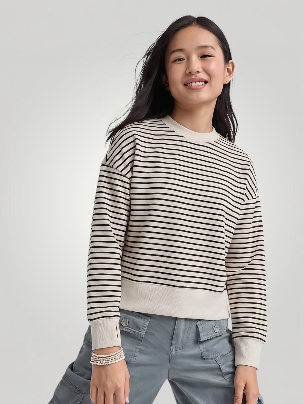 Abercrombie Kids‎ YPB Striped Crewneck Pullover Cropped Athleisure 9/10